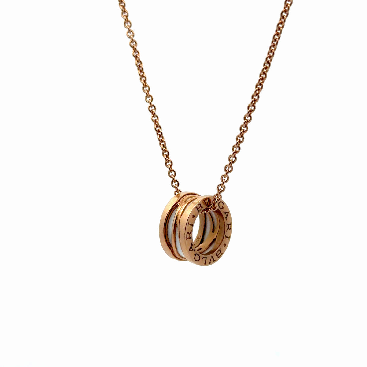 Pre-Loved 18k Rose Gold / White Ceramic Bvlgari B. Zero 1 Necklace 11.50 gram 18"inch / Box and Paper