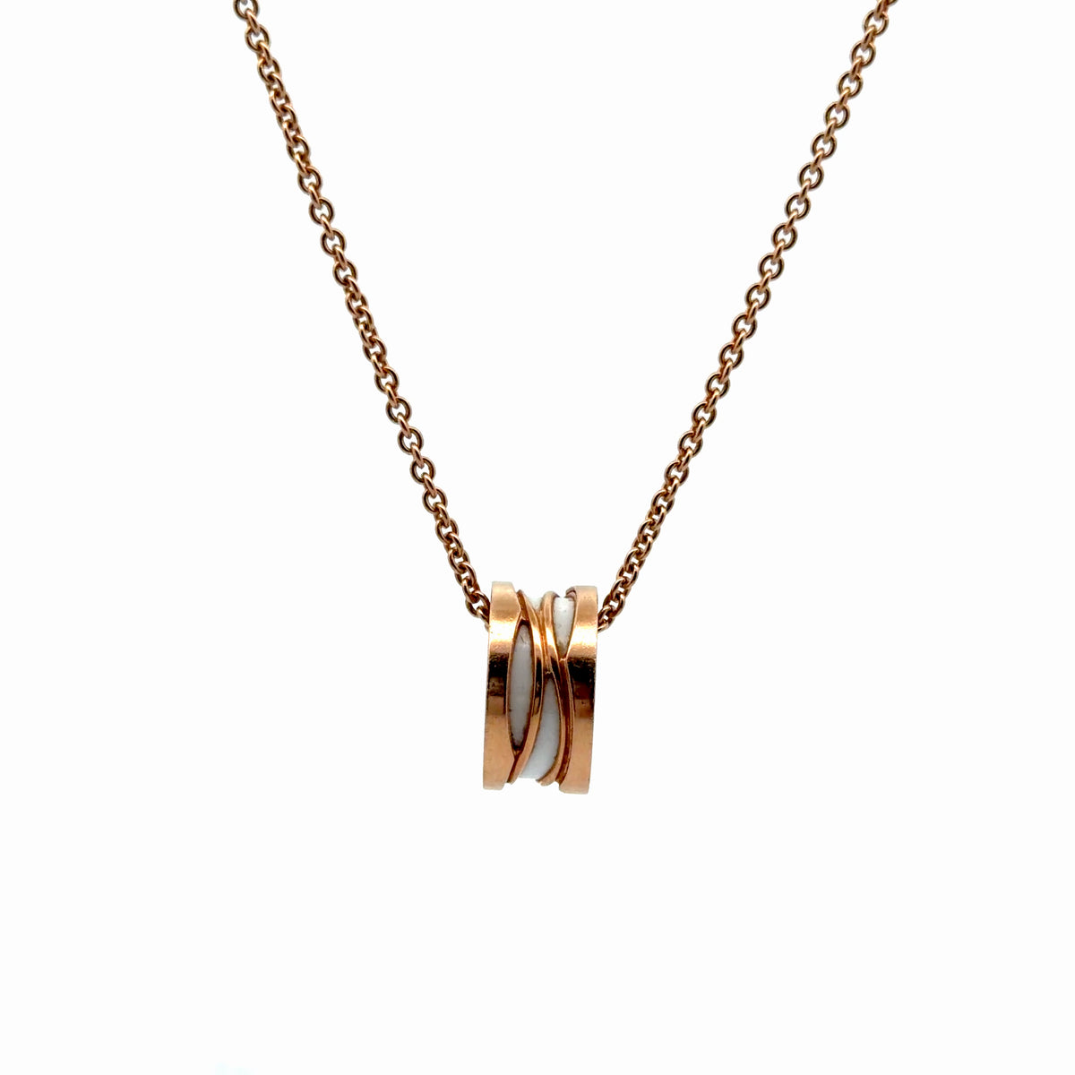Pre-Loved 18k Rose Gold / White Ceramic Bvlgari B. Zero 1 Necklace 11.50 gram 18"inch / Box and Paper