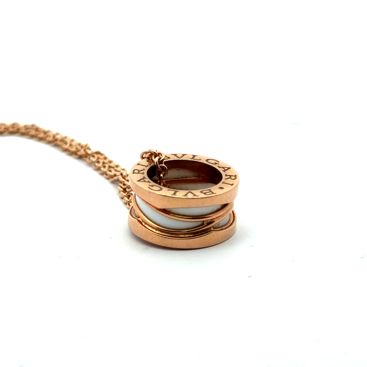 Pre-Loved 18k Rose Gold / White Ceramic Bvlgari B. Zero 1 Necklace 11.50 gram 18"inch / Box and Paper