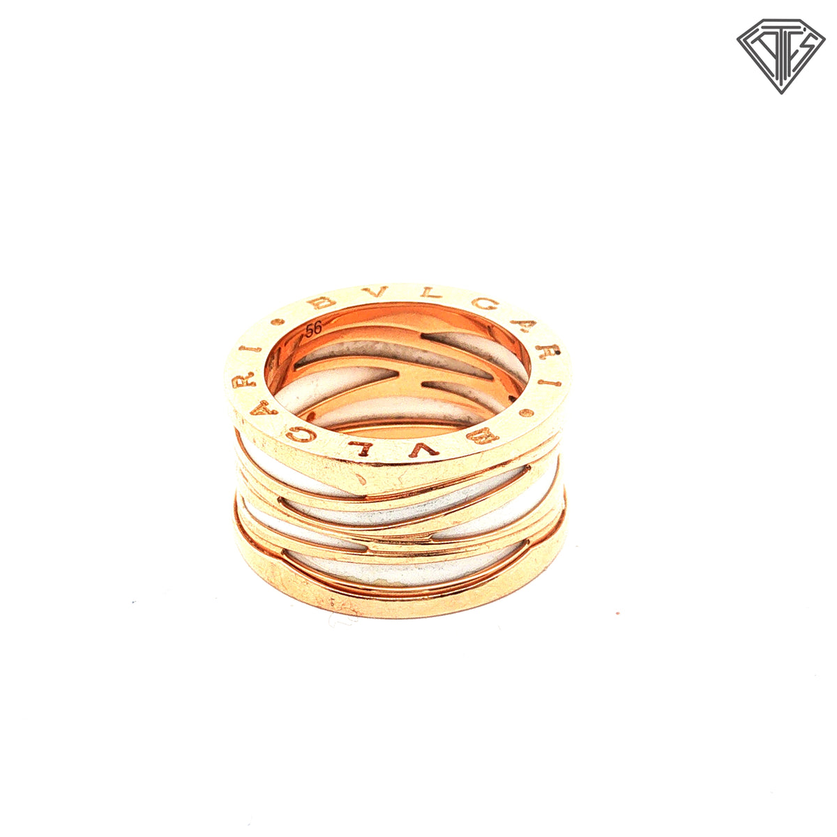 Pre-Loved Bvlgari 18k Rose Gold / White Ceramic B-Zero-1 Band Size 56  12.00 gram Width 12mm with Box and Paper
