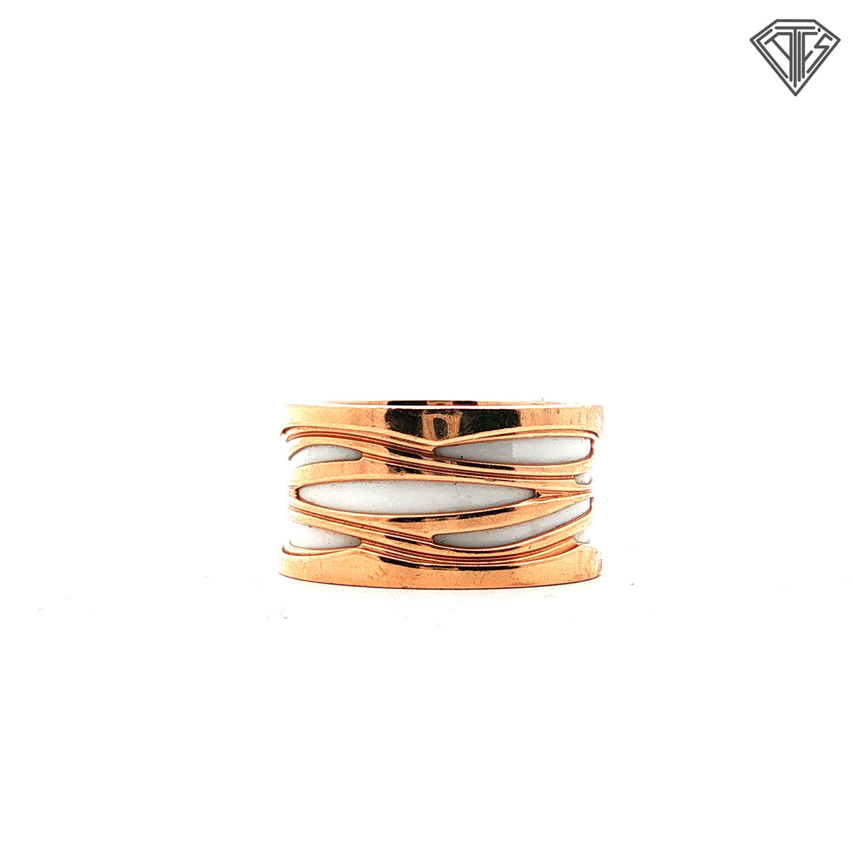 Pre-Loved Bvlgari 18k Rose Gold / White Ceramic B-Zero-1 Band Size 56  12.00 gram Width 12mm with Box and Paper