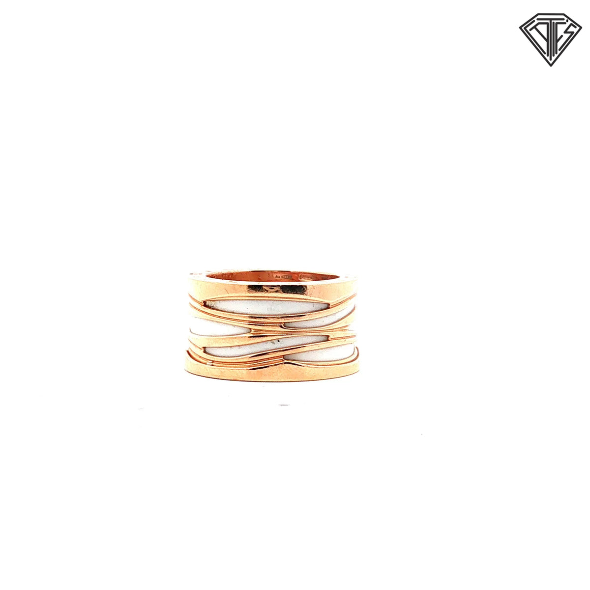 Pre-Loved Bvlgari 18k Rose Gold / White Ceramic B-Zero-1 Band Size 56  12.00 gram Width 12mm with Box and Paper