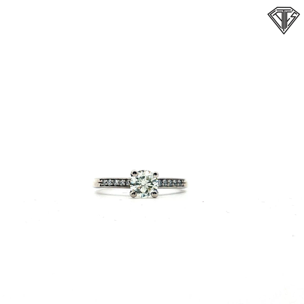 Palladium 950  .50ct J VS2 Round / .15ct G VS2 Round Diamond Solitaire Engagement Ring  Size 5