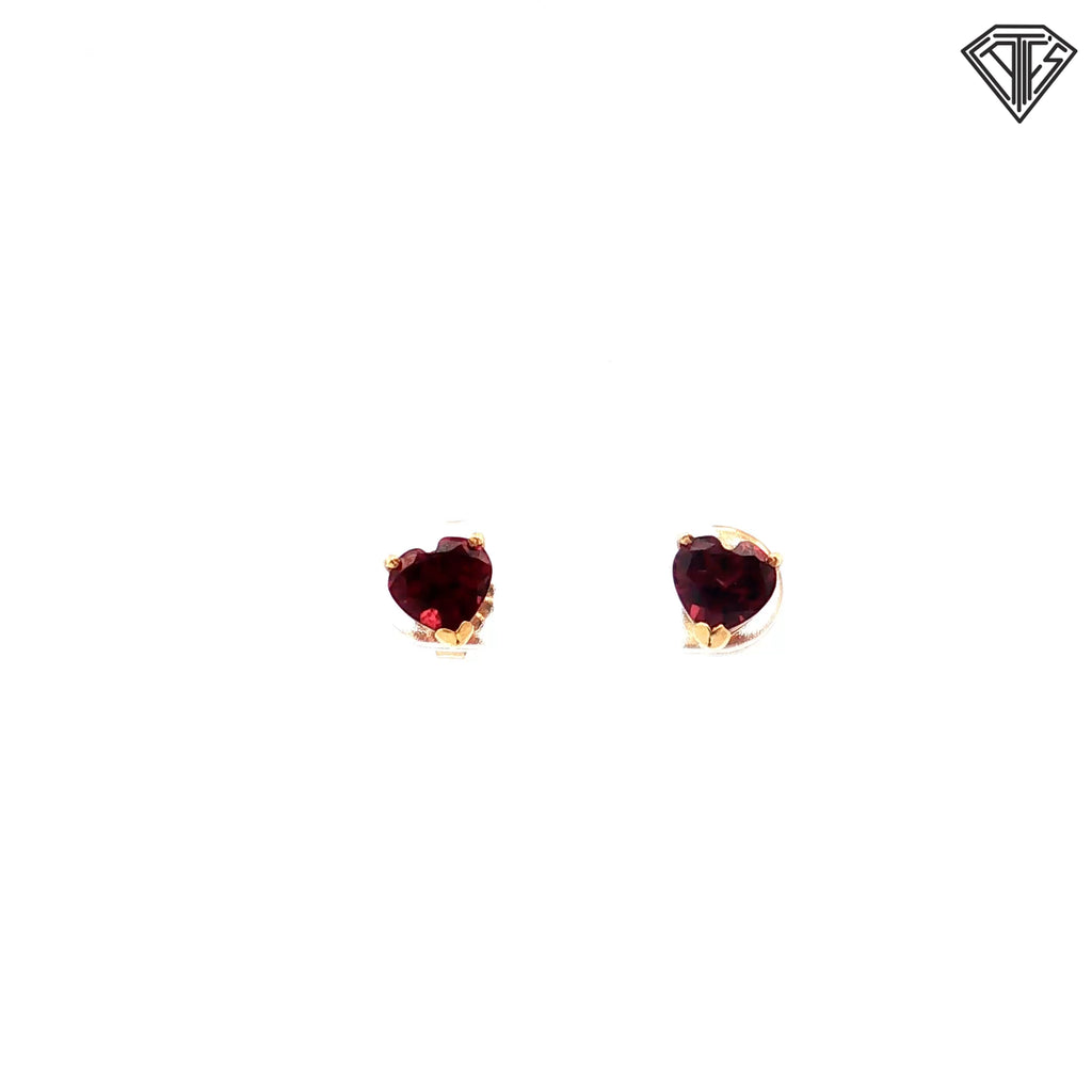 14k Yellow Gold 1.00ct Heart Shape Garnet Stud Earrings  6 x 6