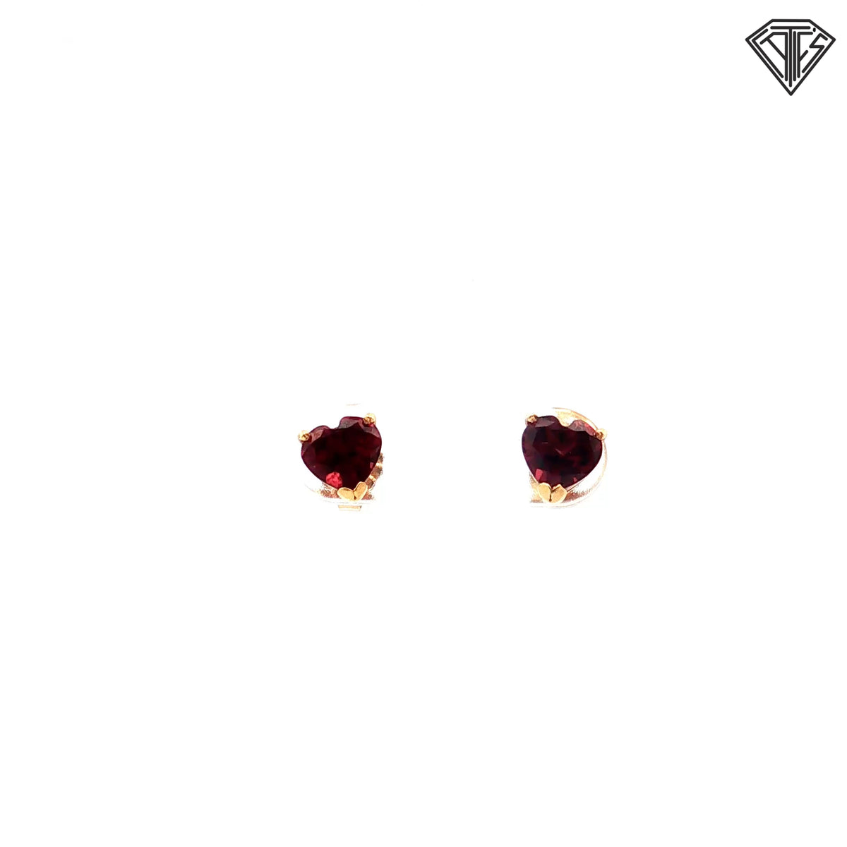 14k Yellow Gold 1.00ct Heart Shape Garnet Stud Earrings  6 x 6