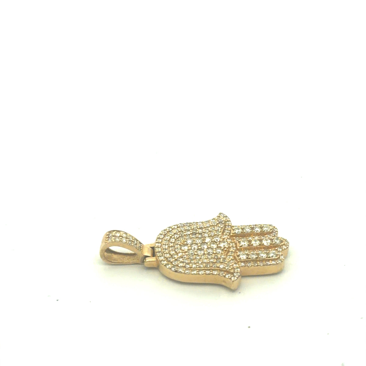 14k Yellow Gold 1.00ct G VS2 Round Diamond Khamsa Pendant 1" x 5/8"