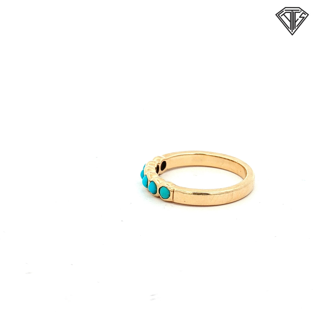 14k Yellow Gold (6) Round Turquoise Bezel Set Band Size 6.5  3.4 gram
