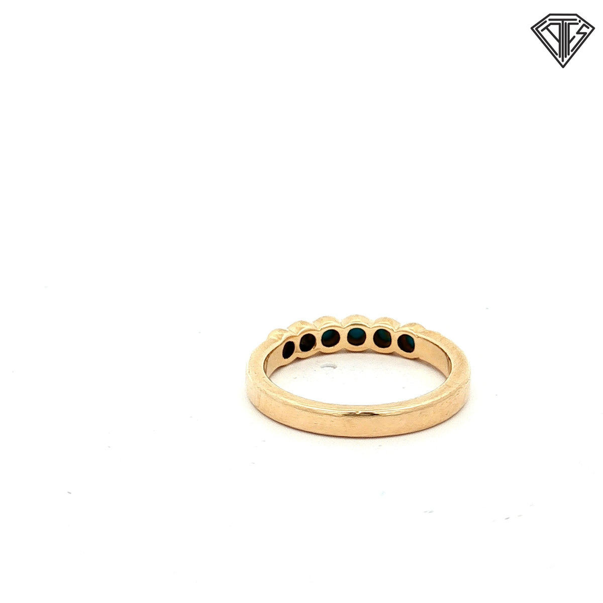 14k Yellow Gold (6) Round Turquoise Bezel Set Band Size 6.5  3.4 gram