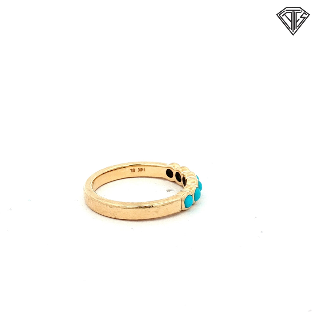 14k Yellow Gold (6) Round Turquoise Bezel Set Band Size 6.5  3.4 gram