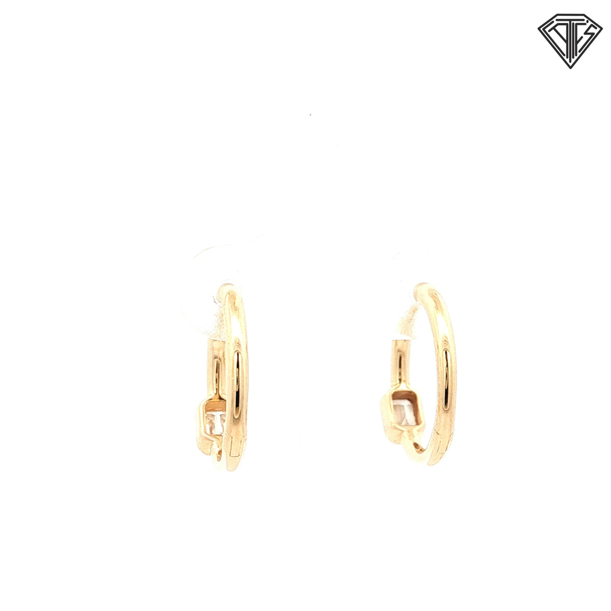 14k Yellow Gold .40ct F VS2 Emerald Cut Diamond Huggie Earrings  2.8gram