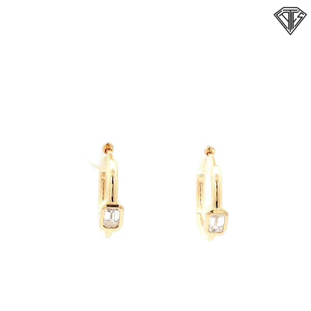 14k Yellow Gold .40ct F VS2 Emerald Cut Diamond Huggie Earrings  2.8gram