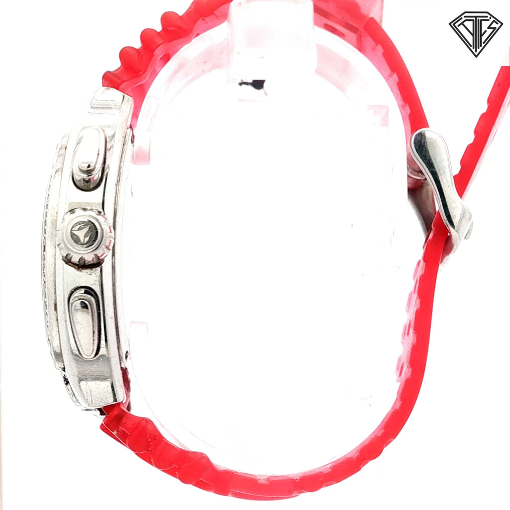 Pre-Loved Techno Marine TS 4700  /Pearlized Dial with Round Diamond Accented Bezel / Black Chronograph / Pink Rubber Strap / Swiss-Made Quartz Movement
