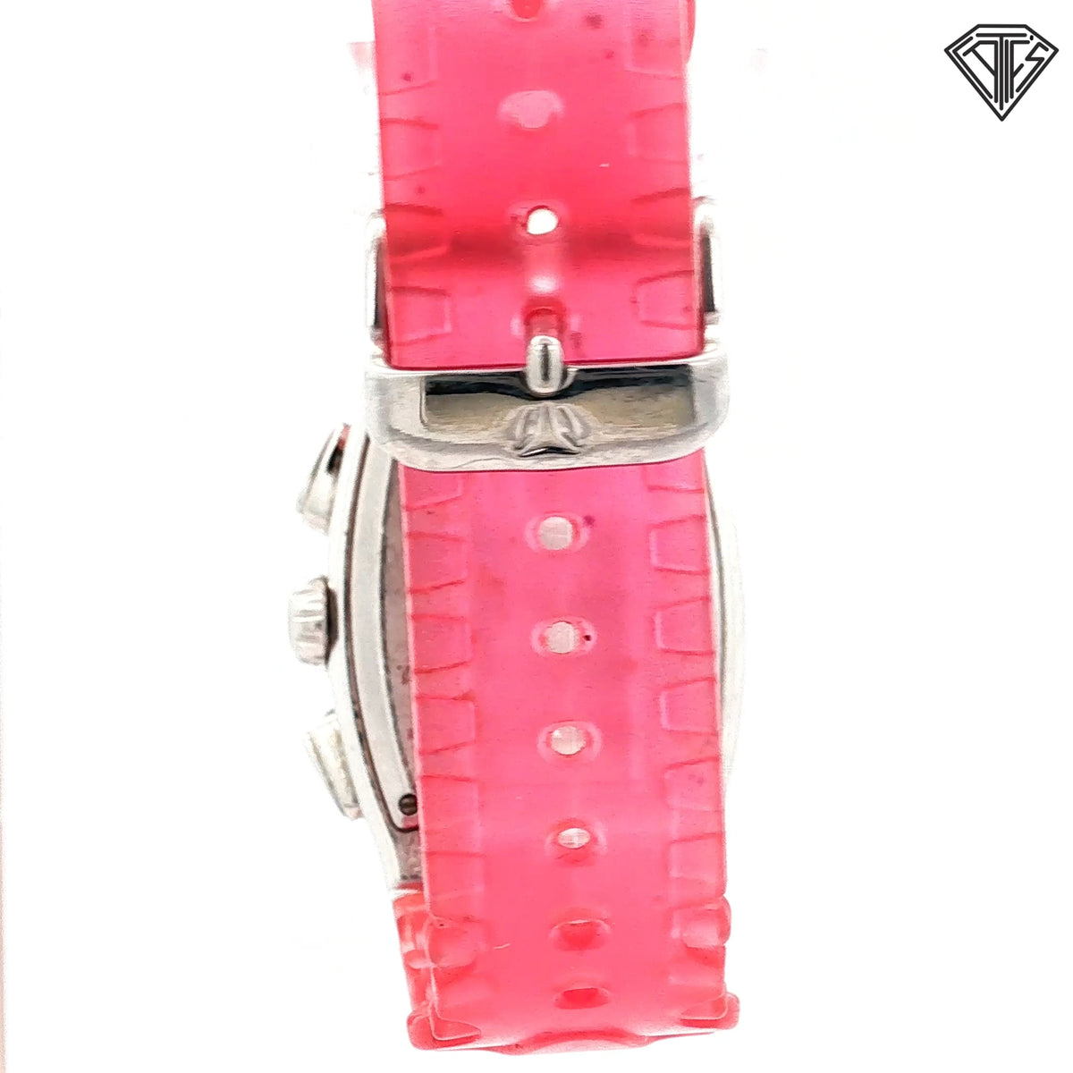 Pre-Loved Techno Marine TS 4700  /Pearlized Dial with Round Diamond Accented Bezel / Black Chronograph / Pink Rubber Strap / Swiss-Made Quartz Movement