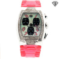 Pre-Loved Techno Marine TS 4700  /Pearlized Dial with Round Diamond Accented Bezel / Black Chronograph / Pink Rubber Strap / Swiss-Made Quartz Movement