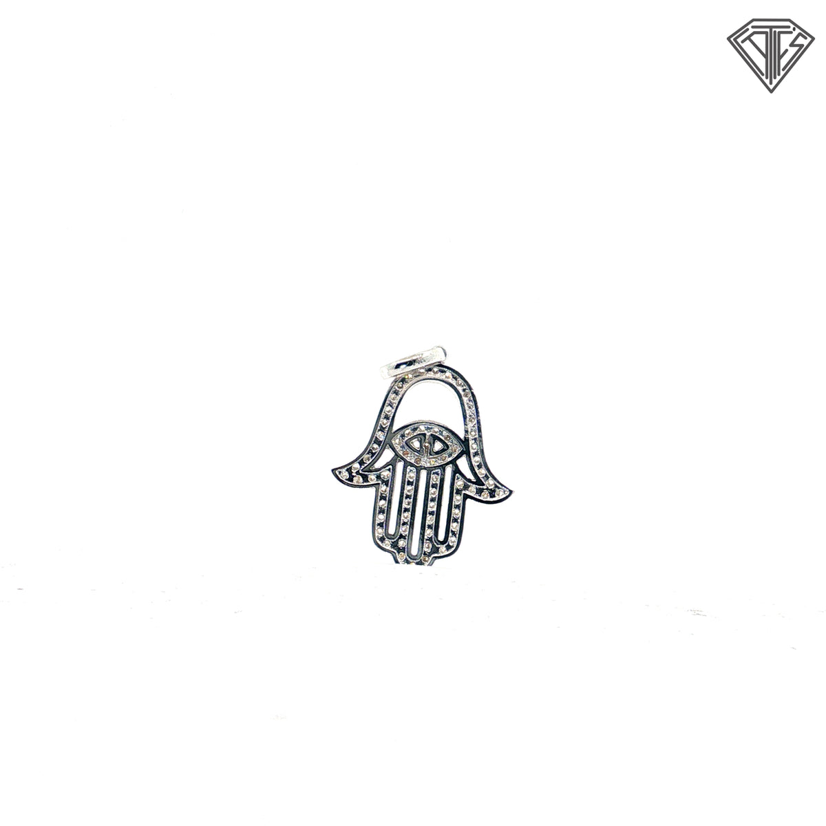 14k Yellow/ White Gold .75ct F VS1 Round Diamond Khamsa/ Evil Eye Unisex Pendant   1 1/4" x 3/4 "