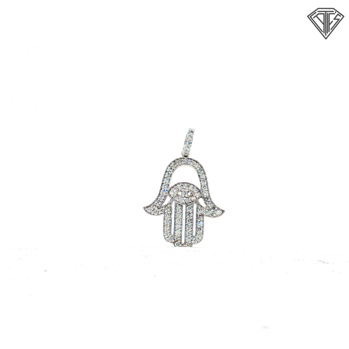 14k Yellow/ White Gold .75ct F VS1 Round Diamond Khamsa/ Evil Eye Unisex Pendant   1 1/4" x 3/4 "