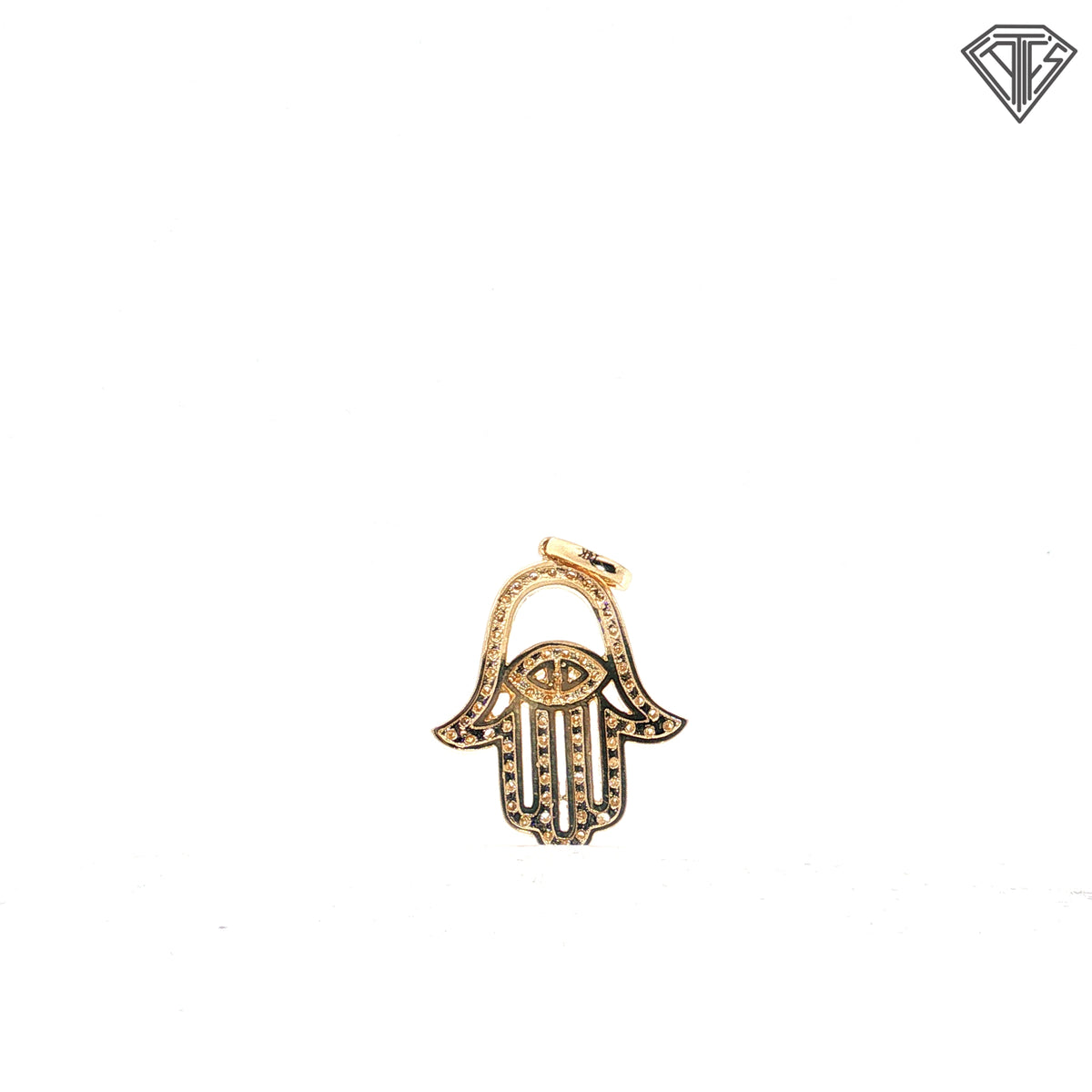 14k Yellow/ White Gold .75ct F VS1 Round Diamond Khamsa/ Evil Eye Unisex Pendant   1 1/4" x 3/4 "