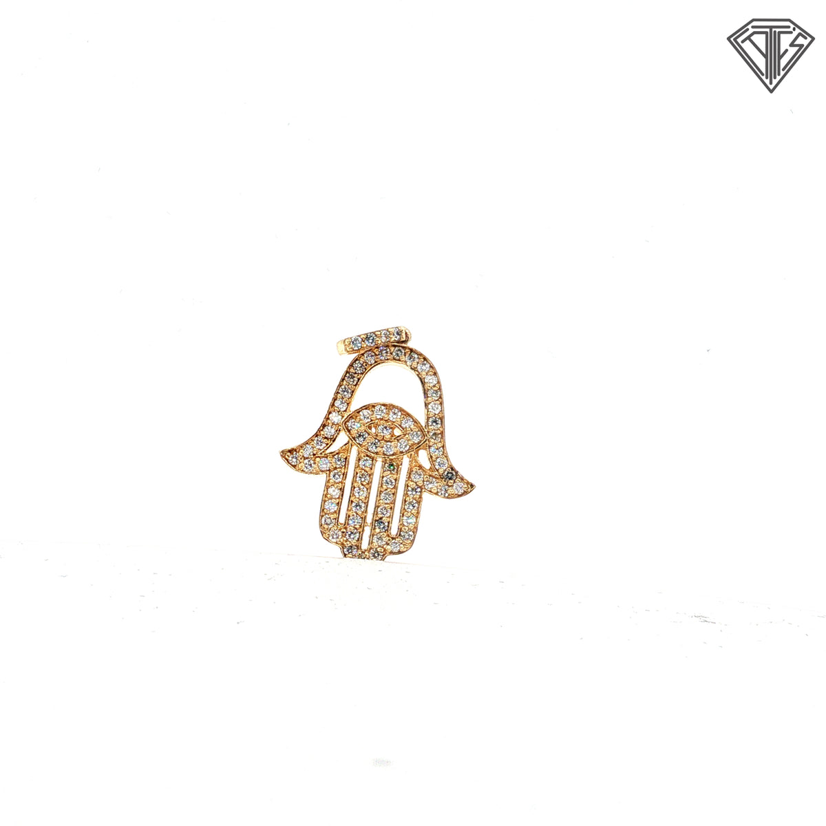 14k Yellow/ White Gold .75ct F VS1 Round Diamond Khamsa/ Evil Eye Unisex Pendant   1 1/4" x 3/4 "