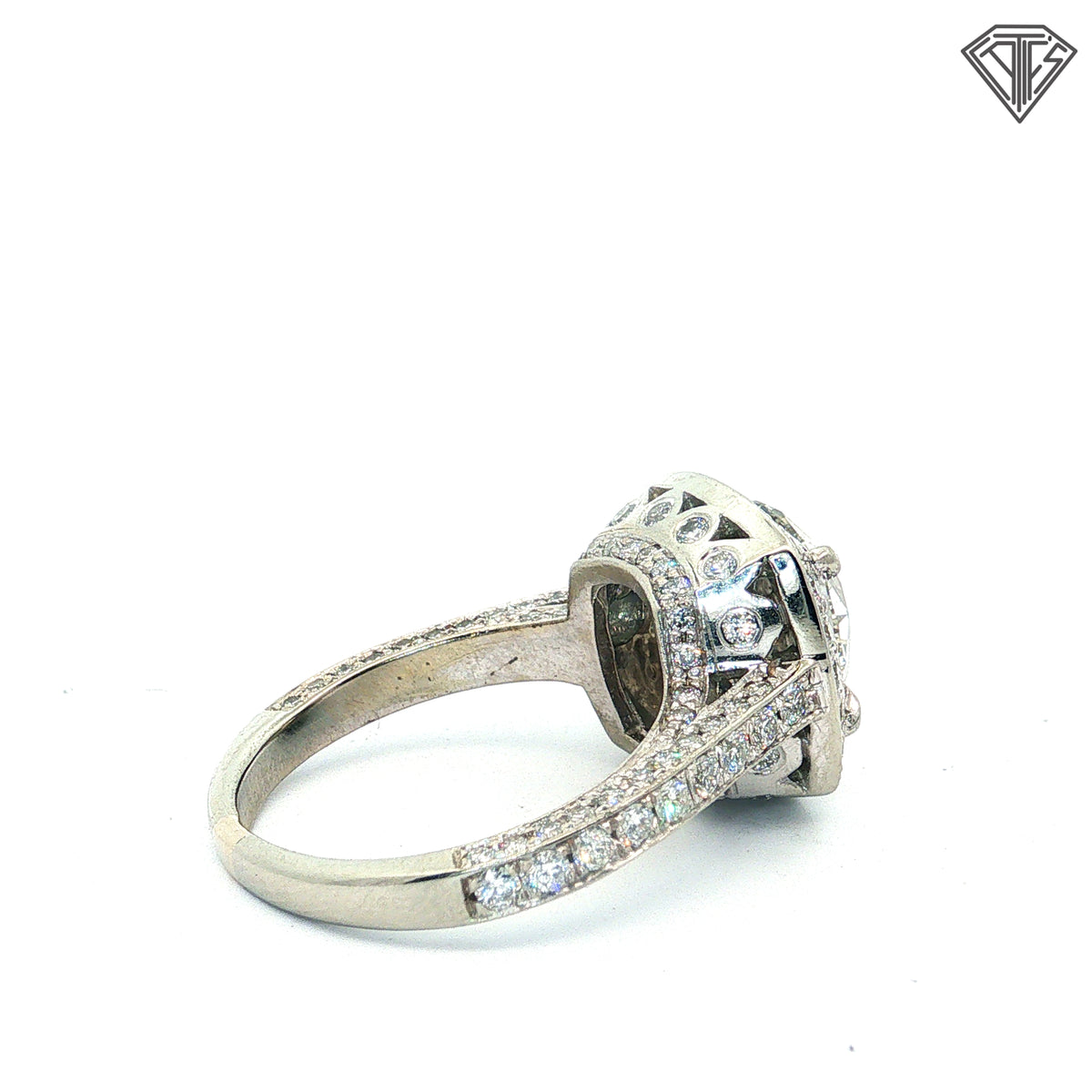 18k White Gold 3.07ct G SI2 Round Diamond / Halo Setting / Pave Diamond Melle / Along Side and Shank Total Diamond Weight  1.15ct G SI2 Round Diamond   Size  5.75   Certified By EGL USA #  US61446201