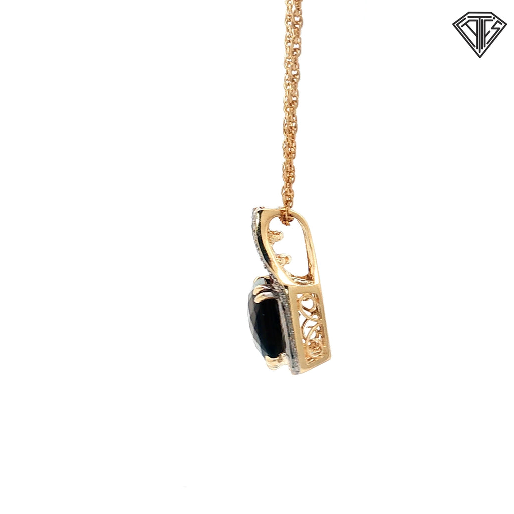 14k Yellow Gold 5.00ct Checker Board Cut Emerald Smokey Quartz / Banquette Citrine / Round Diamond Pendant  18"inch