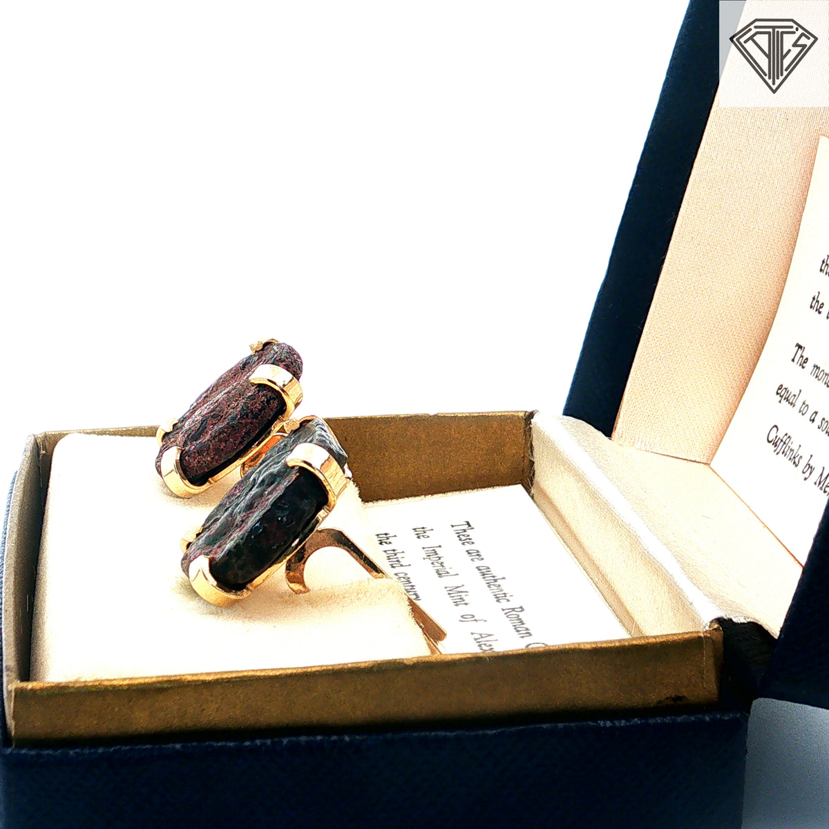 Pre-Owned Vintage Merrin 14k Yellow Gold Roman Coin Cufflinks/ Authentic 3rd Century Alexandrian Terr drachmae Swivel Style  28.1 Gram with  Box/Papers