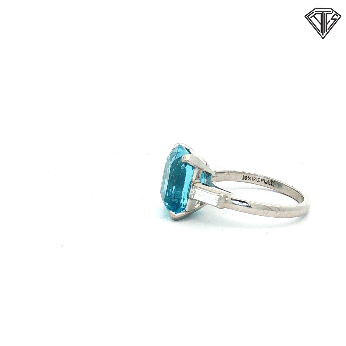 Platinum 4.17ct Octagonal Aquamarine / .25ct  E / F VS1 (2) Banquette Diamond Ring  Size 5  Certificated By GIA #5241083159