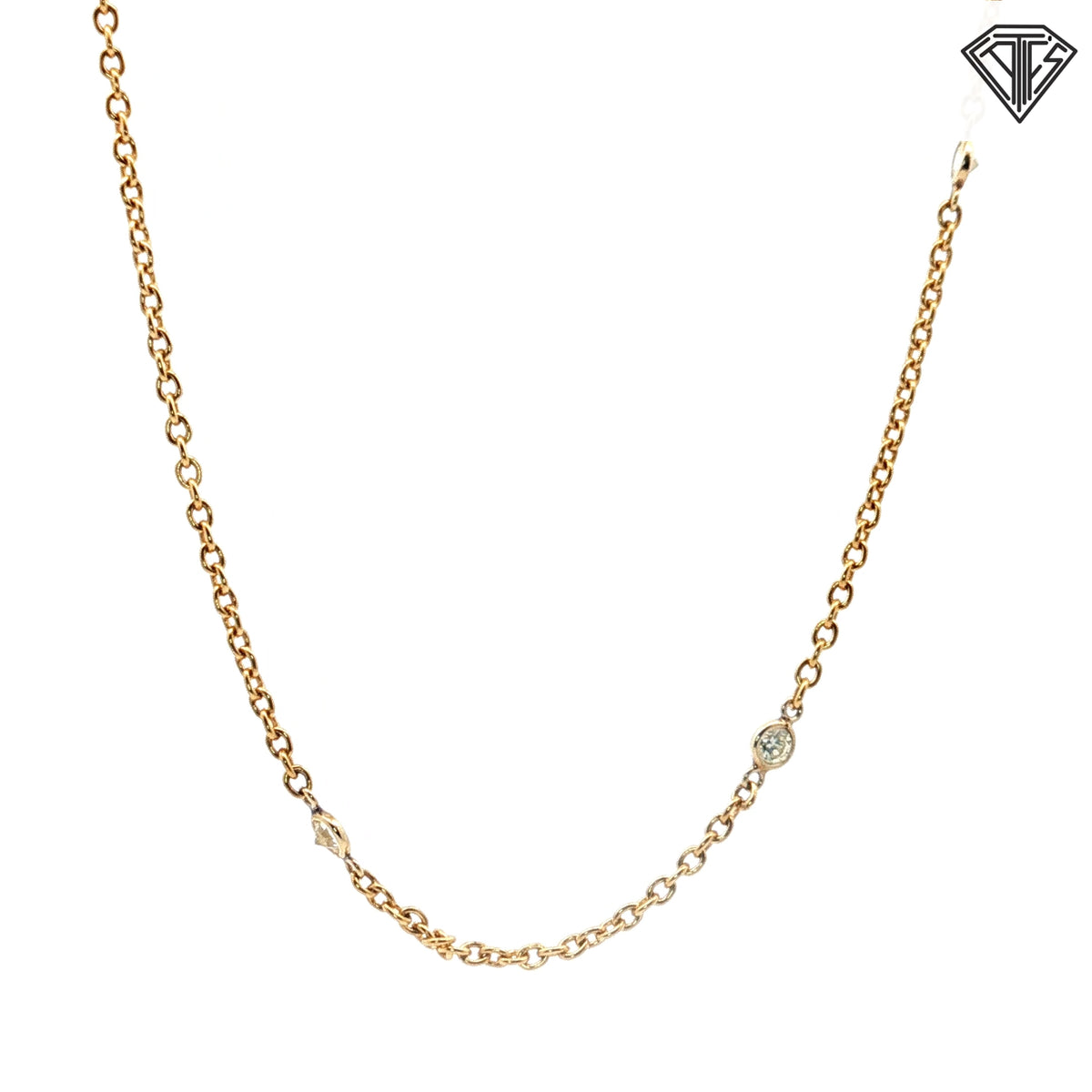 14k Yellow Gold .25ct G SI1 (3) Round Bezel Set Necklace 4.7 gram 18"inch