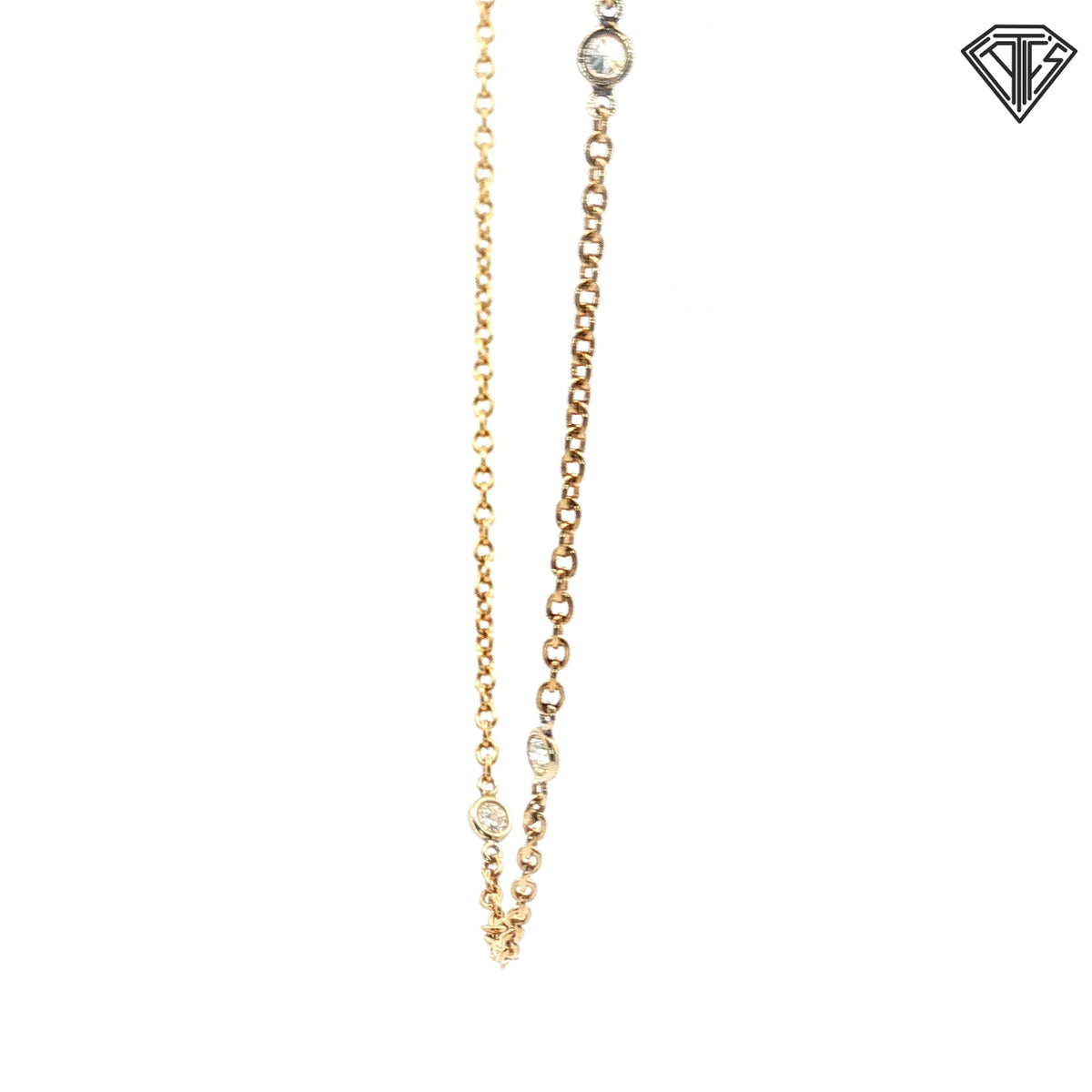 14k Yellow Gold .25ct G SI1 (3) Round Bezel Set Necklace 4.7 gram 18"inch