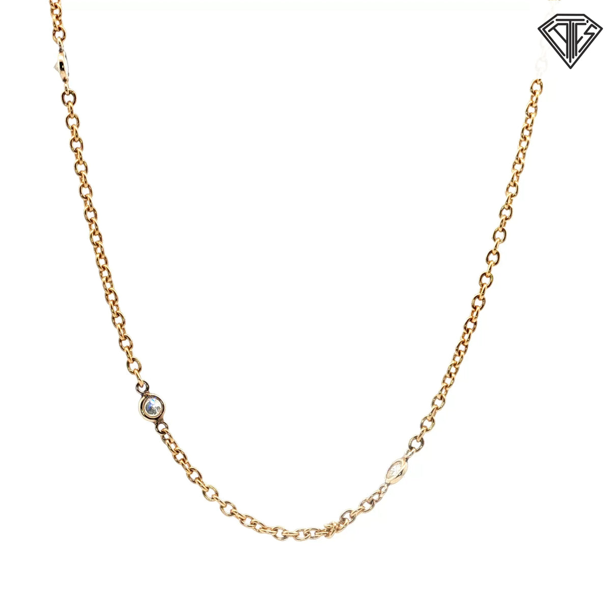 14k Yellow Gold .25ct G SI1 (3) Round Bezel Set Necklace 4.7 gram 18"inch