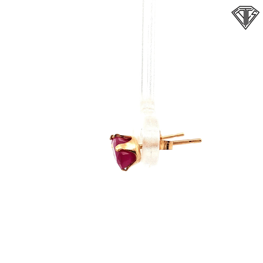 14k Yellow Gold Round Ruby Stud Earrings  0.7gram