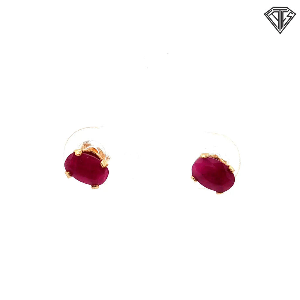 14k Yellow Gold Round Ruby Stud Earrings  0.7gram
