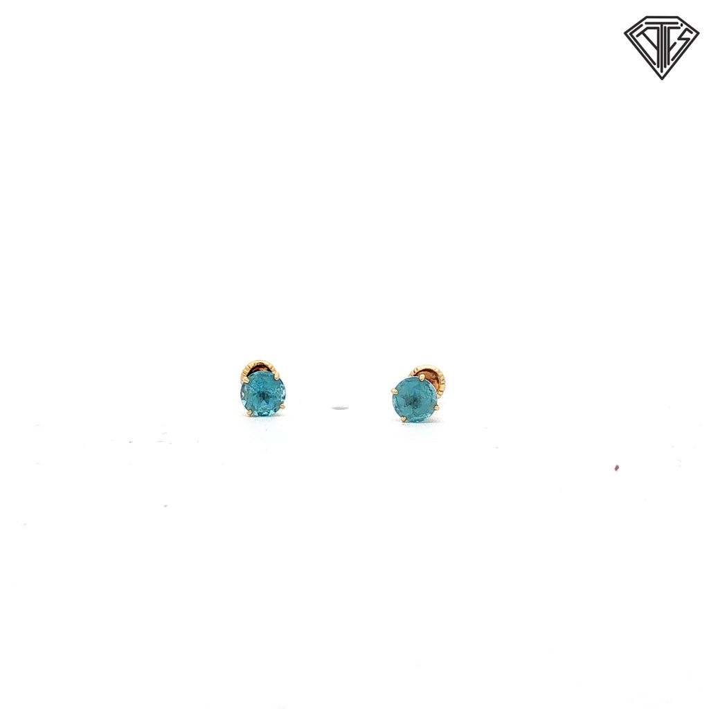 14k Yellow Gold Round Topaz Stud Earrings  0.4 gram