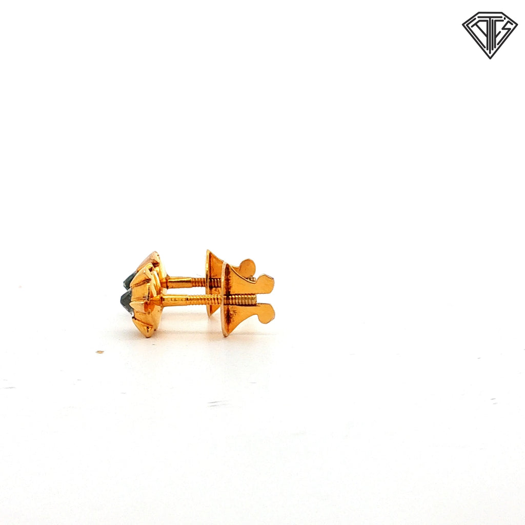 12k Yellow Gold .50ct H VS2/ SI2 Round Diamond Upside Down Set Old Mine Cut Stud Earrings