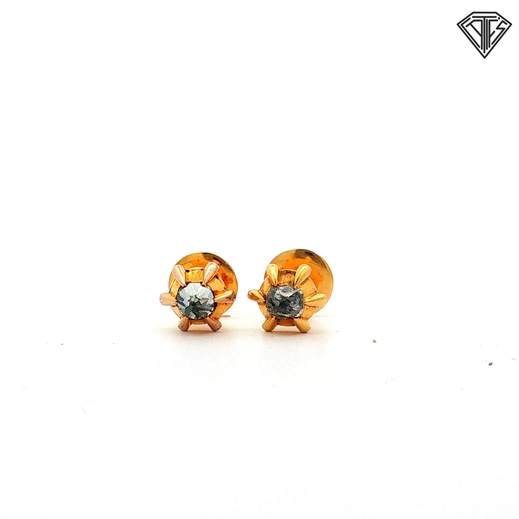 12k Yellow Gold .50ct H VS2/ SI2 Round Diamond Upside Down Set Old Mine Cut Stud Earrings