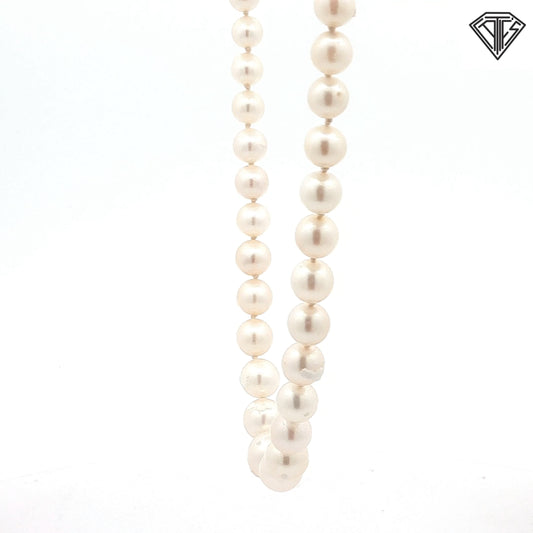 14k White Gold Graduated Fresh Water Stranded Pearl Necklace 18" 3mm- 8mm