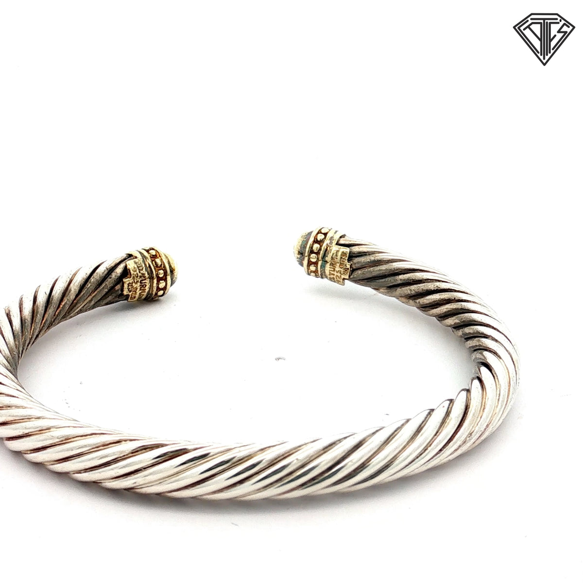 Pre-Loved David Yurman Two Toned 18k Yellow Gold / Sterling Silver Cable Cuff Bracelet   10mm  7"in Wrist  73.9 gram