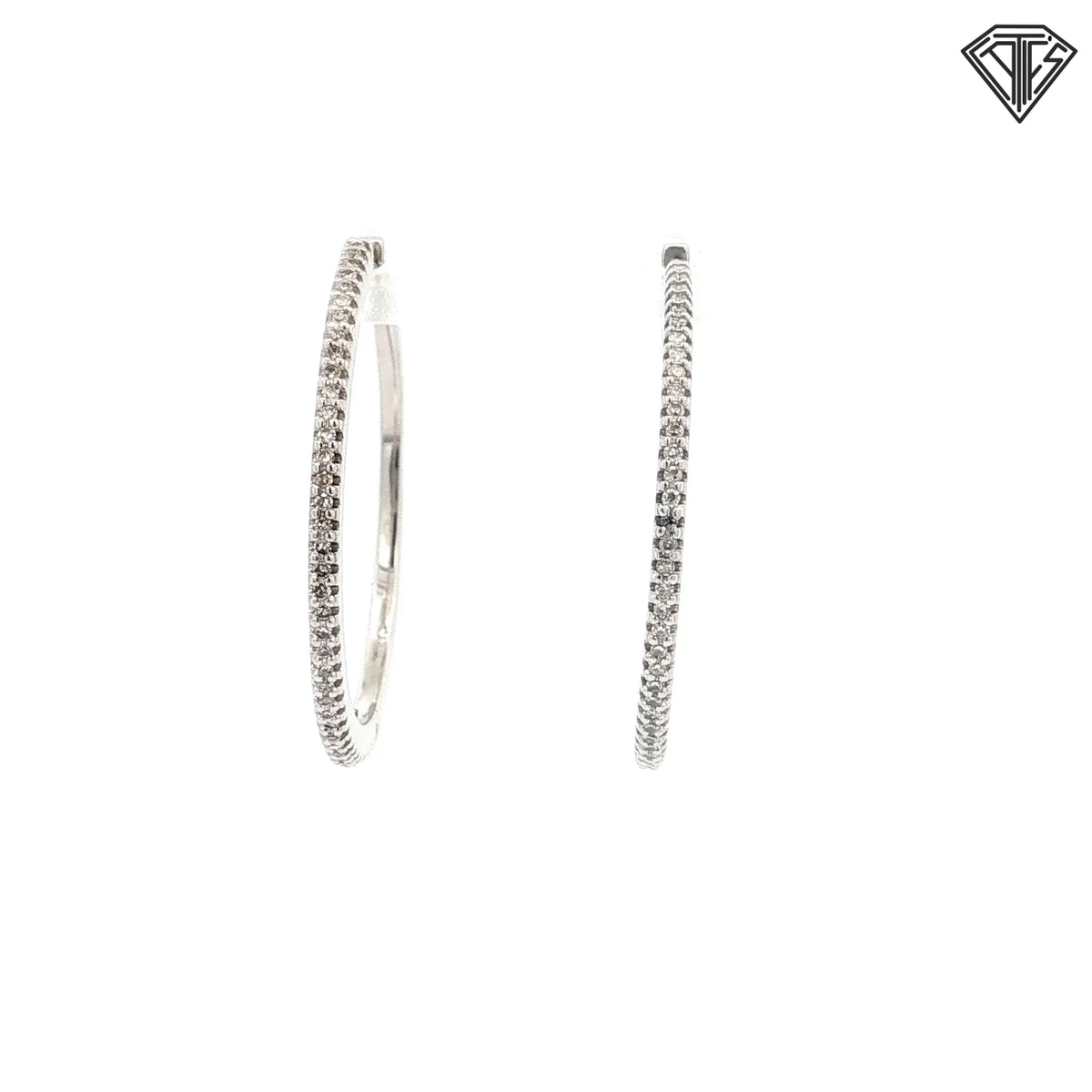 14k White Gold .33ct G SI1 Round Diamond Inside/Out Hoop Earrings  6.1 Gram