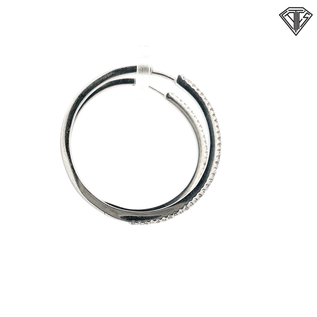 14k White Gold .33ct G SI1 Round Diamond Inside/Out Hoop Earrings  6.1 Gram