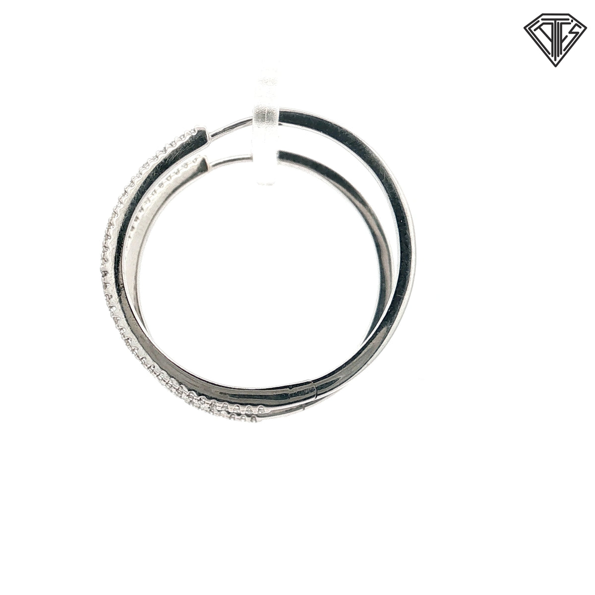 14k White Gold .33ct G SI1 Round Diamond Inside/Out Hoop Earrings  6.1 Gram
