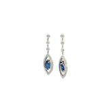 14k White Gold 2.65ct Blue Sapphire AA grade and .35ct G SI1 Round Diamond Drop Earrings