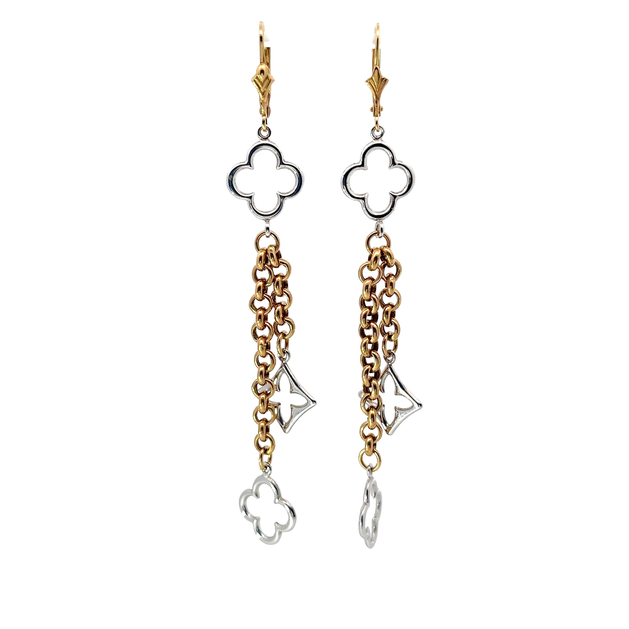 14k Two Toned  Clover Dangle Earrings 3.6 Gram
