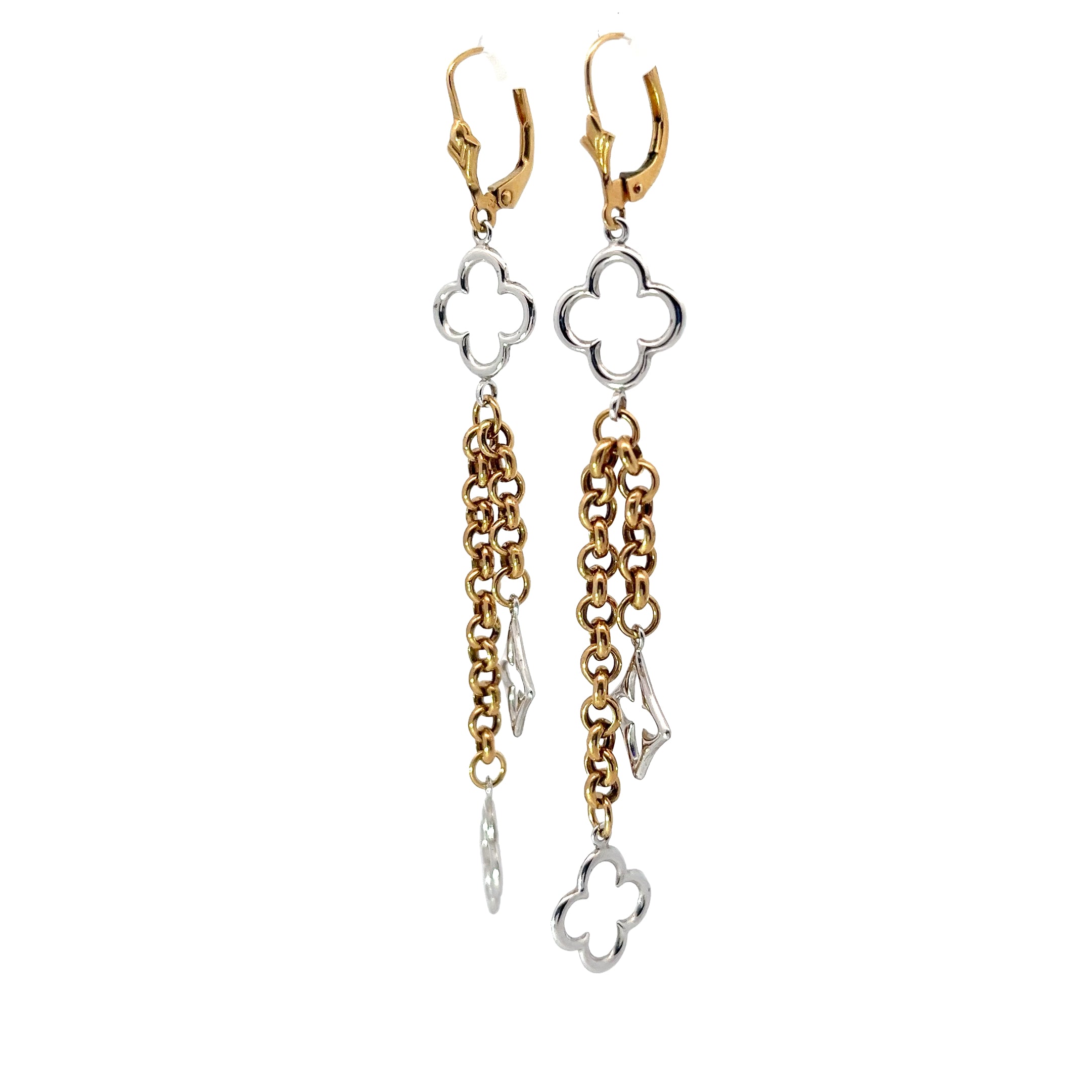 14k Two Toned  Clover Dangle Earrings 3.6 Gram