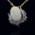 18k Yellow Gold and Platinum 27.28ct Opal and  3.00ct F VS2 Round Diamond Vintage Pin/Pendant Flower Tulip Certified By GIA #5234226978