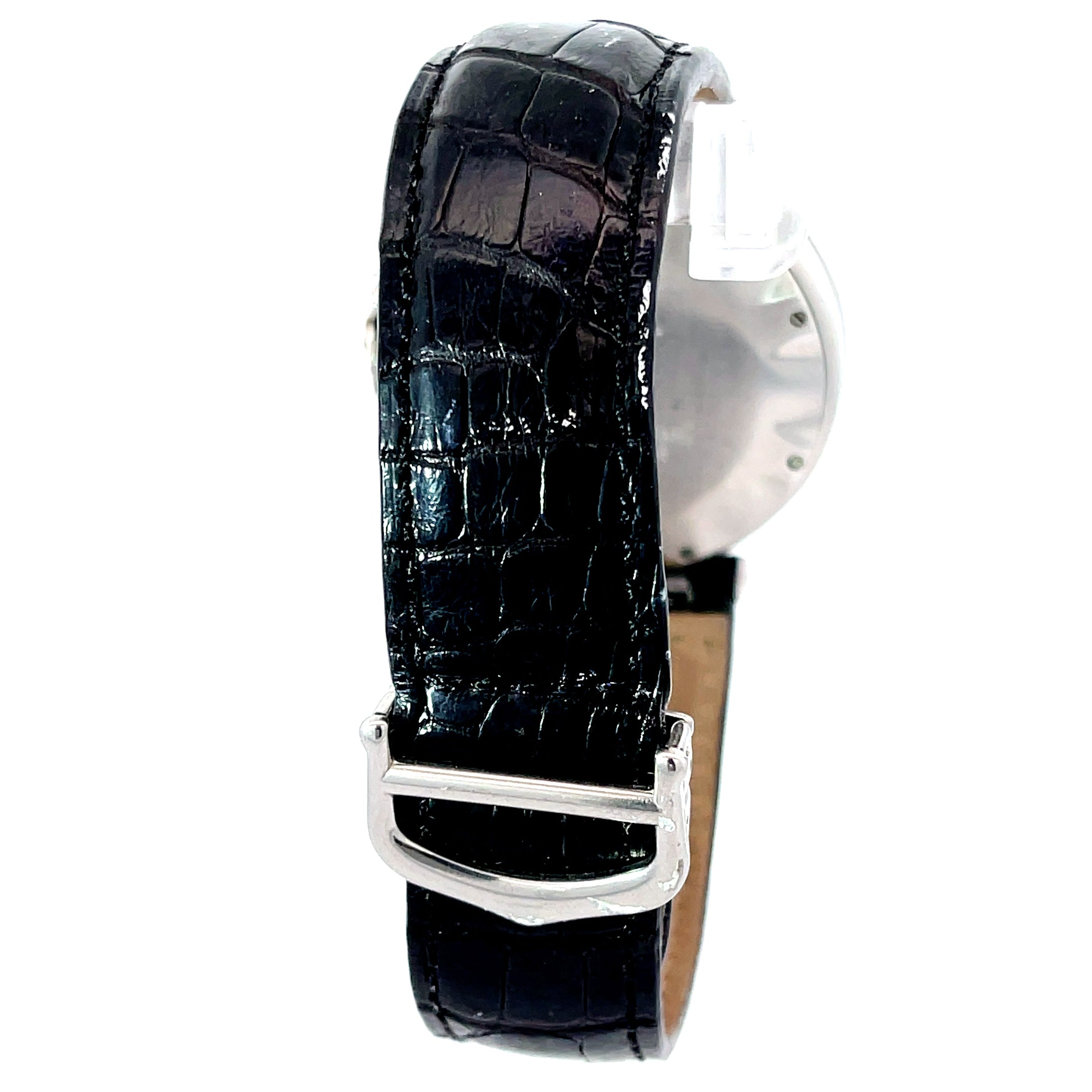 Pre-owned Cartier Unisex Pasha Stainless Black Leather Strap Gold Dial Chrono Watch model 1050-1