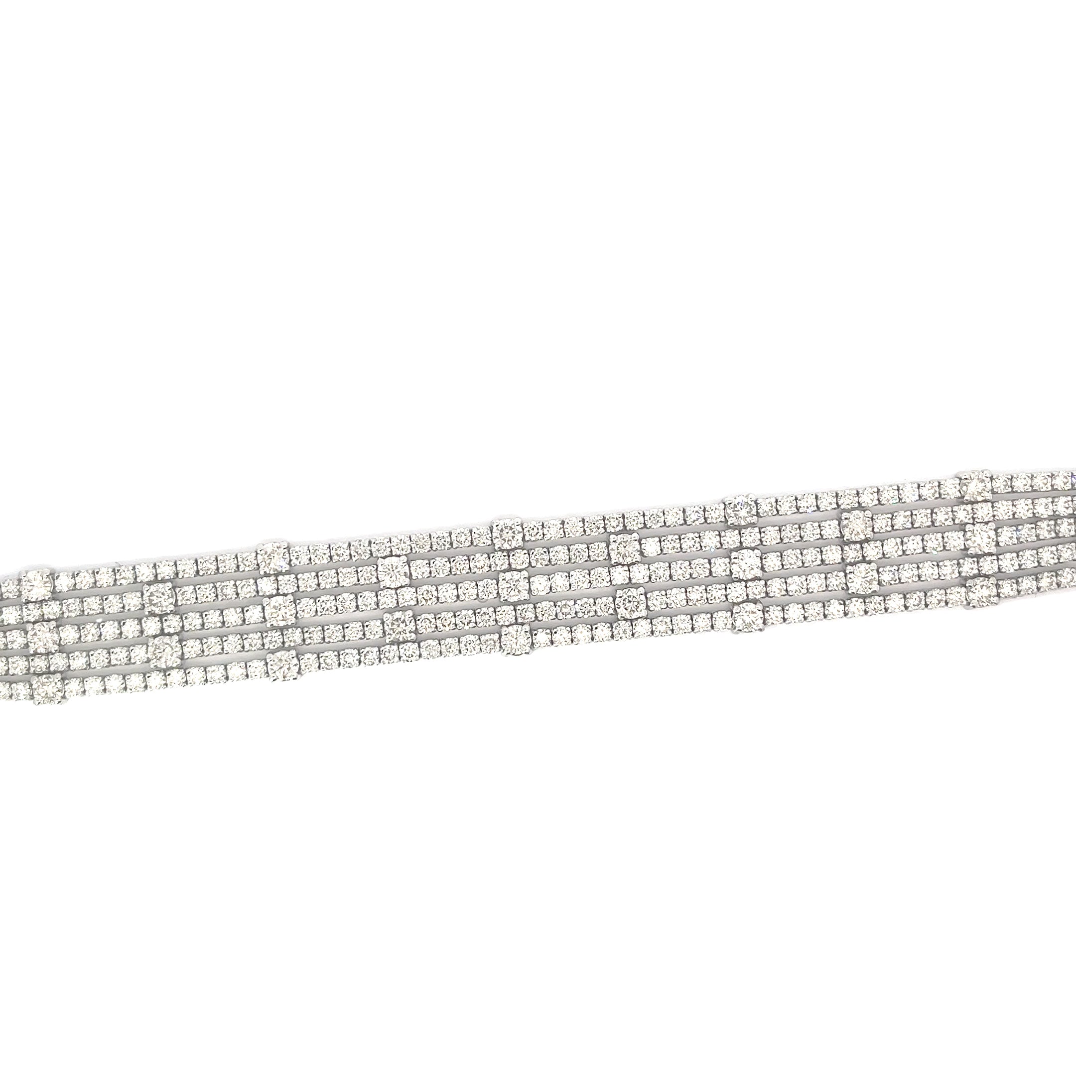 18K White Gold 20.85ct H SI1 Round Diamond 5 Strand Tennis Bracelet