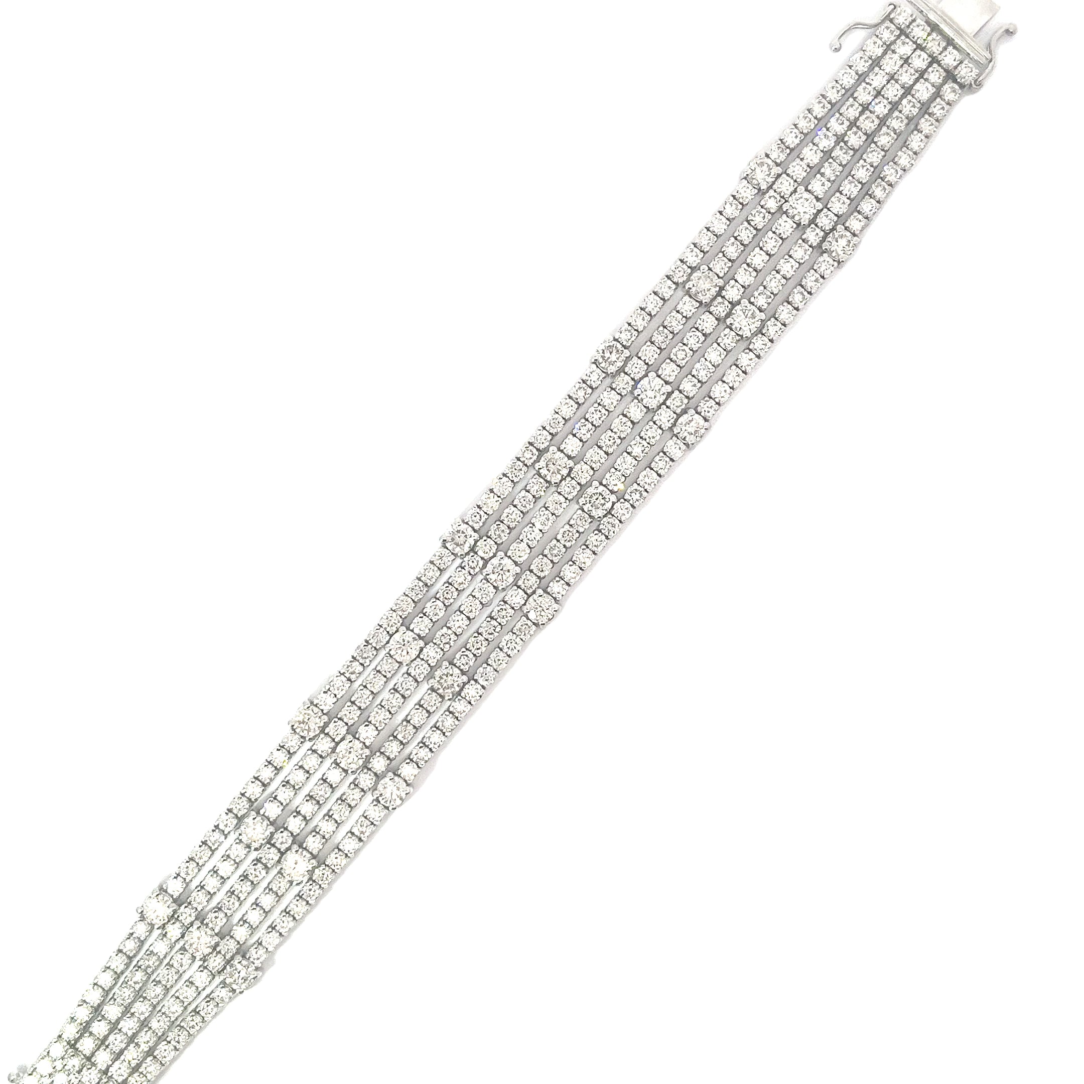 18K White Gold 20.85ct H SI1 Round Diamond 5 Strand Tennis Bracelet