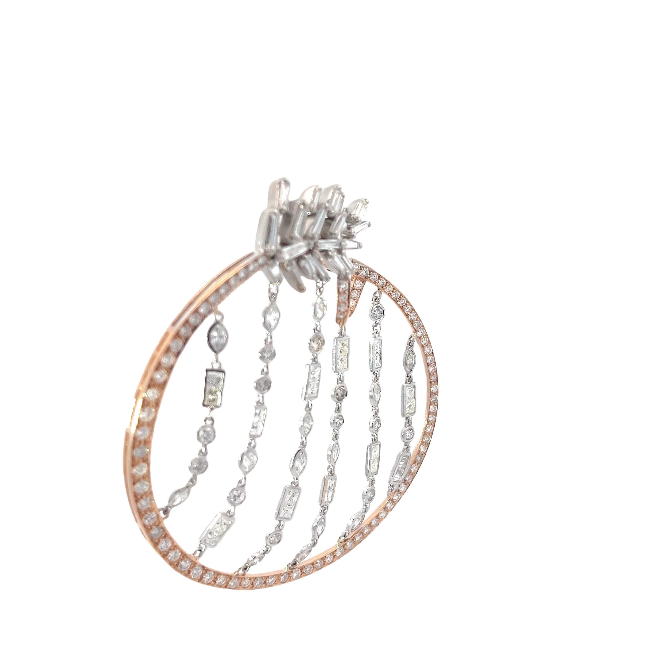 18K Rose and White Gold 2.85ct Round Pave Set in the Hoop/5.80ct Princess Cut, Marquise, Round, Assher, Pear, Baguette/2.50ct Baguette F/G VS2 Chandelier Hoops