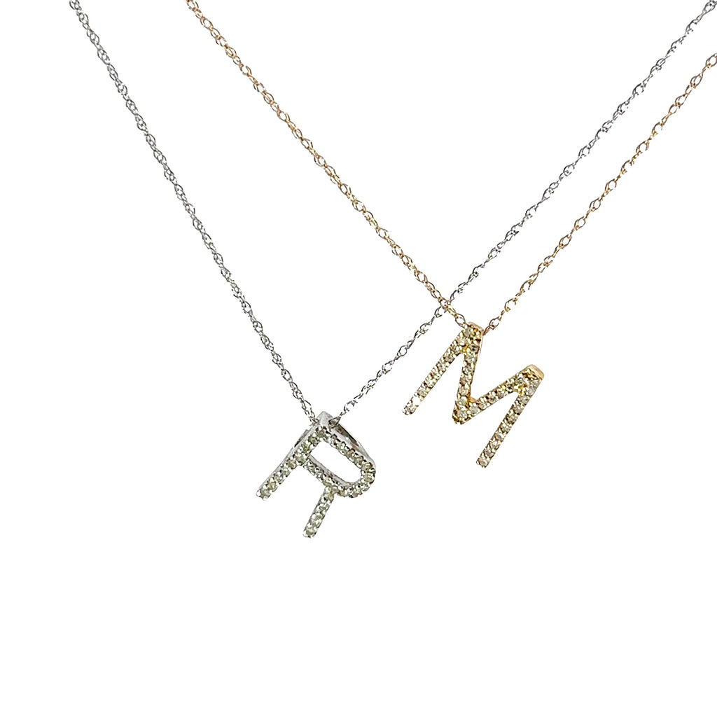 14k White Gold  .20ct G SI1 Diamond Initial Pendant