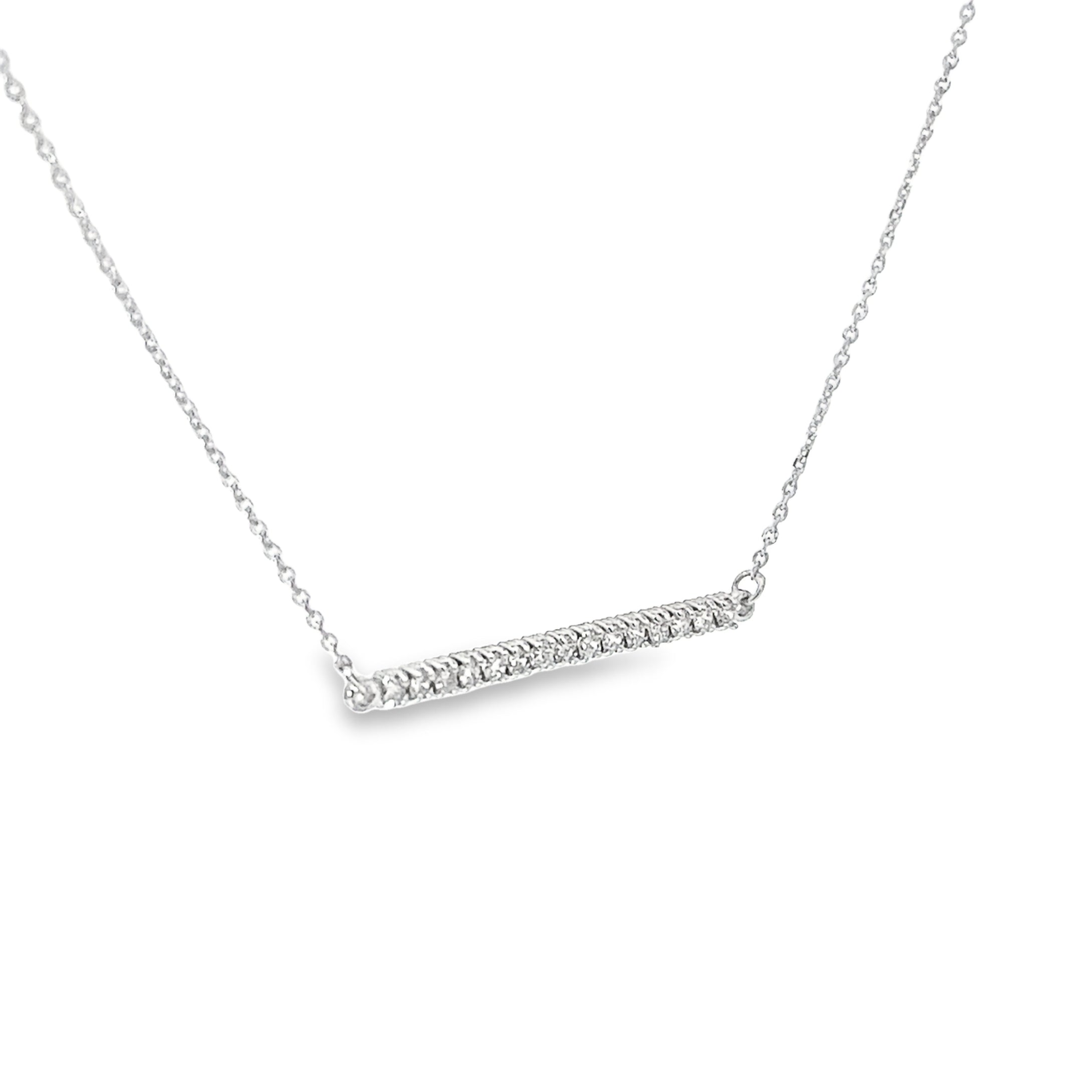 Ladies 14k white gold diamond bar necklace