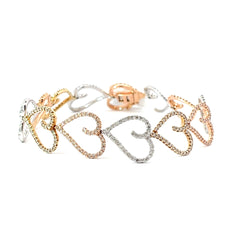 14K TRI-COLOR 3.00CT H SI2 ROUND DIAMOND HEART BRACELET